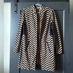 Chico's Black and Tan Chevron Long Blazer, Cardigan Coat